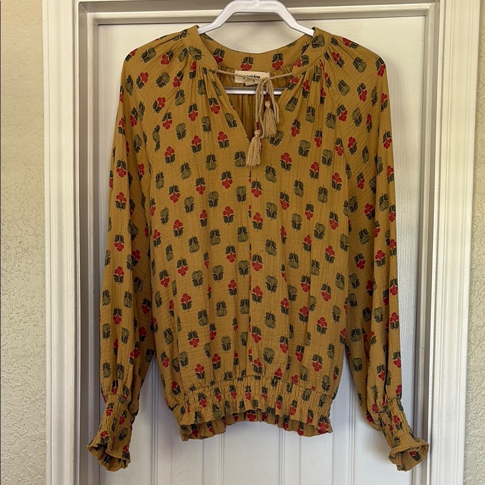 Anthropologie Yellow Tie Front Peasant Blouse